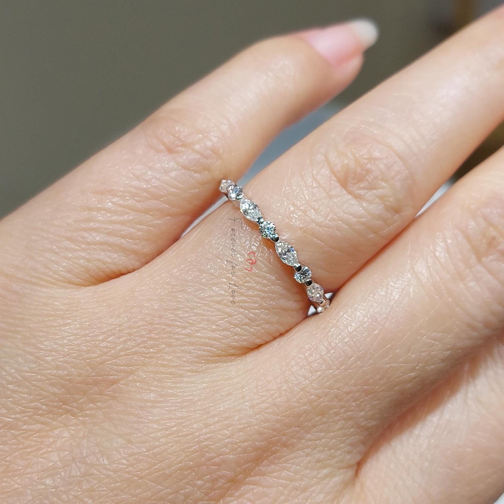 Marquise Moissanite Wedding Band