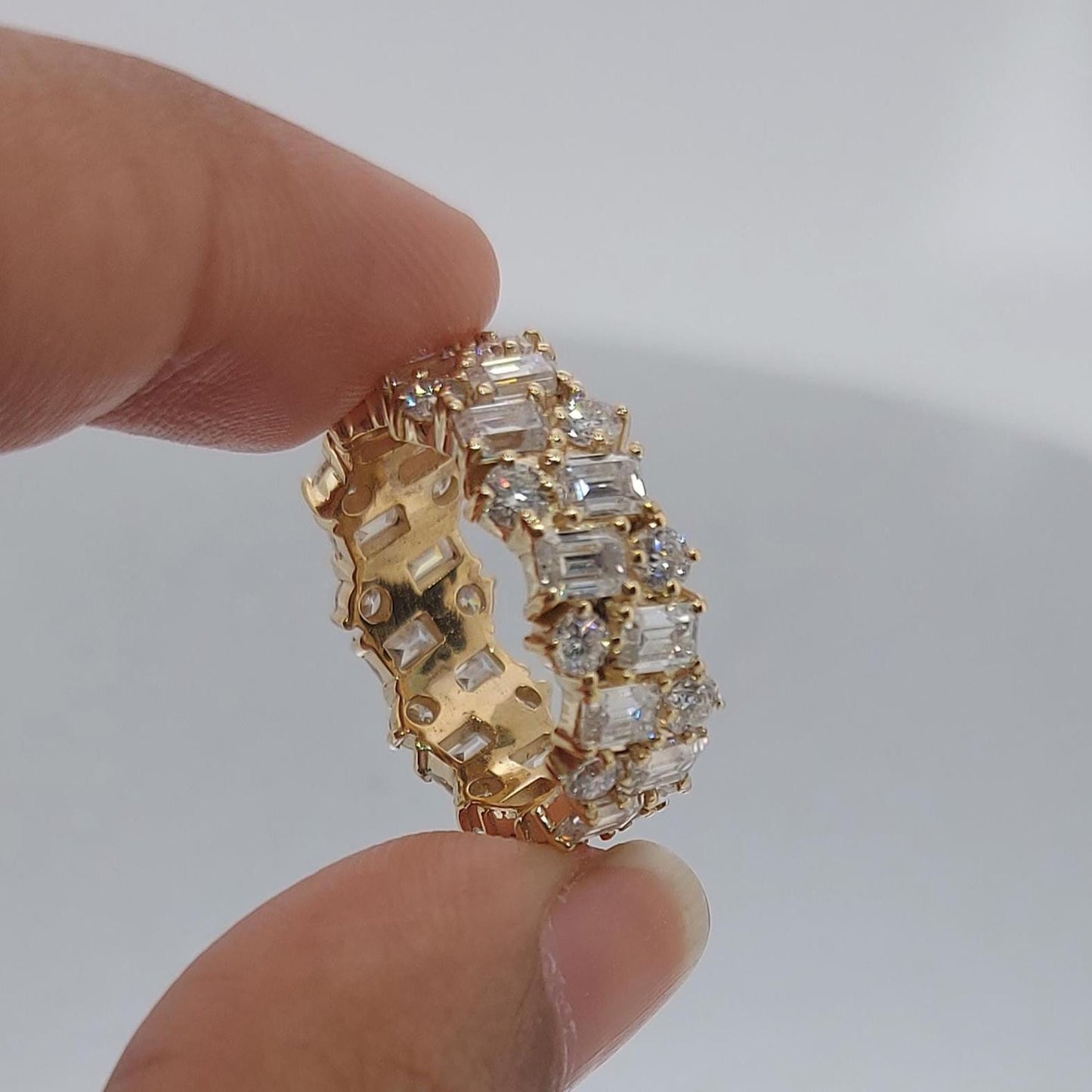 3.2 Ct Baguette & Round Lab Diamond Full Eternity Band Baguette cut Moissanite Brilliant Cut engagement ring in 935 Argentium Silver — custom handcrafted by Forever For Love