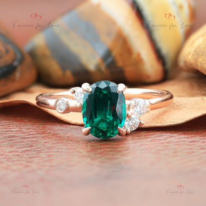 Oval Diamond, Emerald Engagement Ring