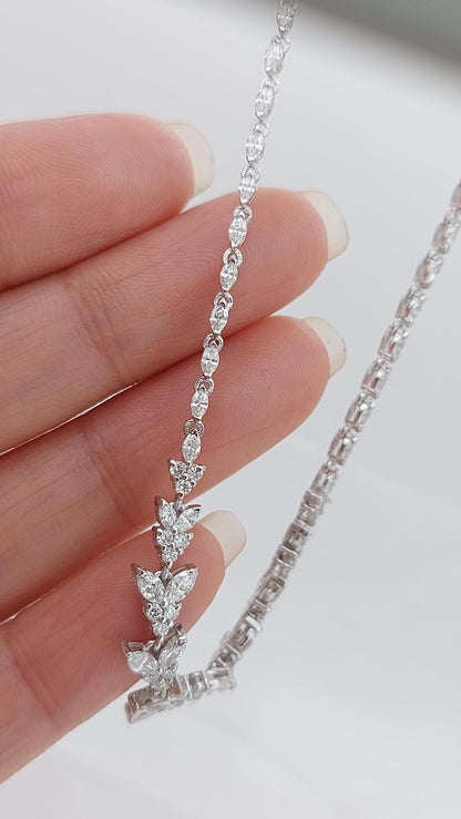 18K Massivgold-Halskette für die Hochzeit mit Cluster, echte Diamant-Marquise-Halskette, Diamantketten-Halskette als Jubiläumsgeschenk.