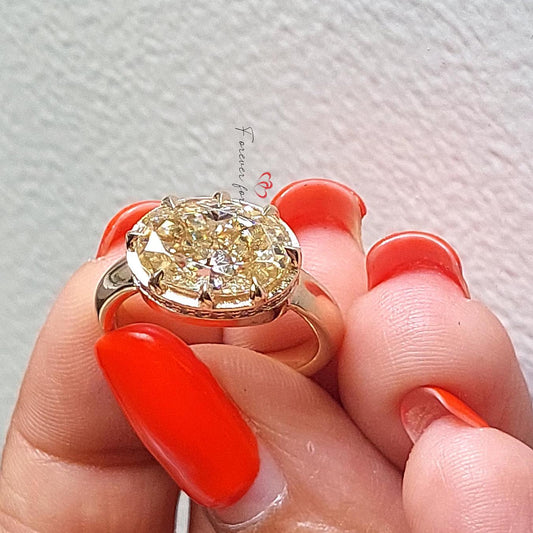 4 Ct Oval Yellow Diamond, Moissanite Engagement Ring