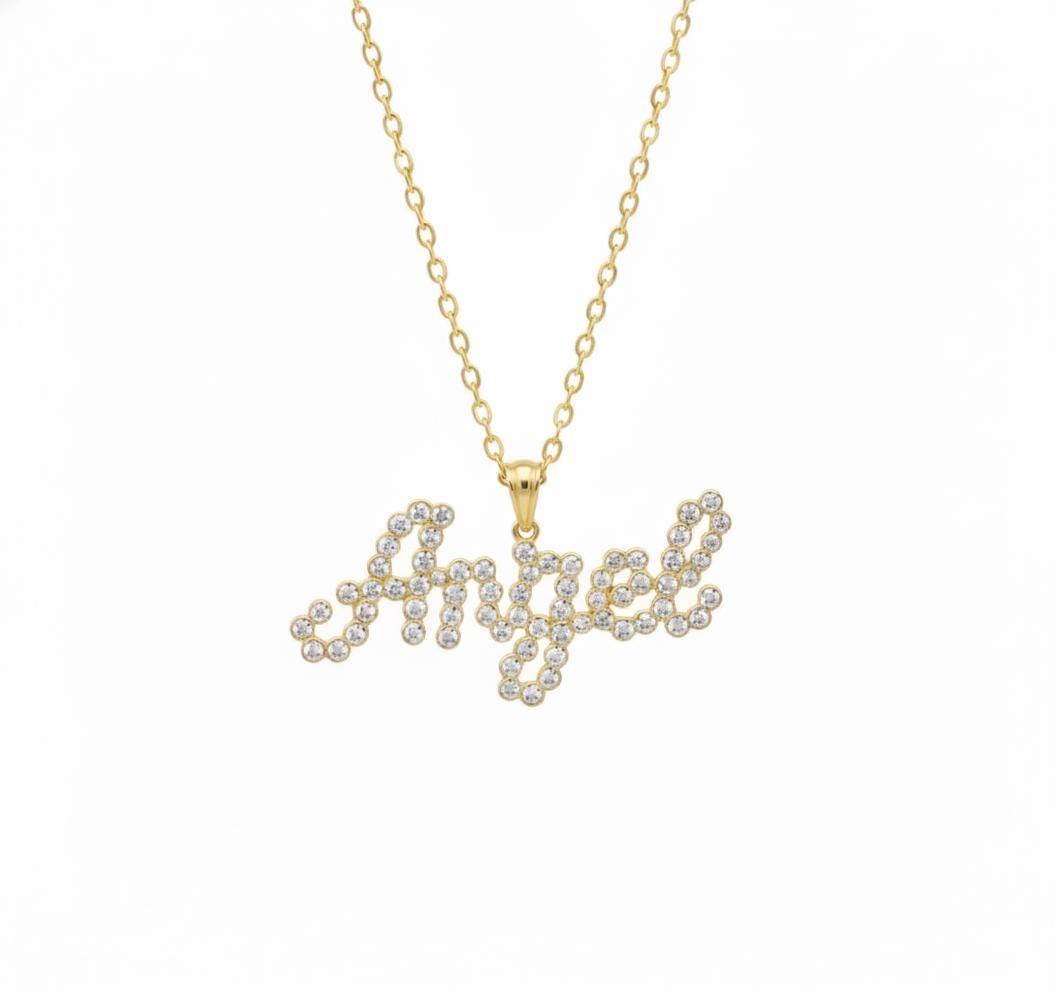 Halskette mit Namen aus 14K massivem Gold, Labor-Diamant mit Lünettenfassung, Gold, Silber, Roségold, personalisiertes Geschenk für sie Moissanite engagement ring in Gold or Platinum — custom handcrafted by Forever For Love