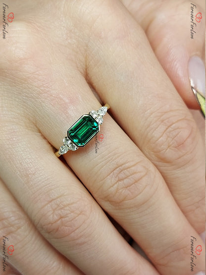 Baguette Diamond, Emerald Stacking Ring