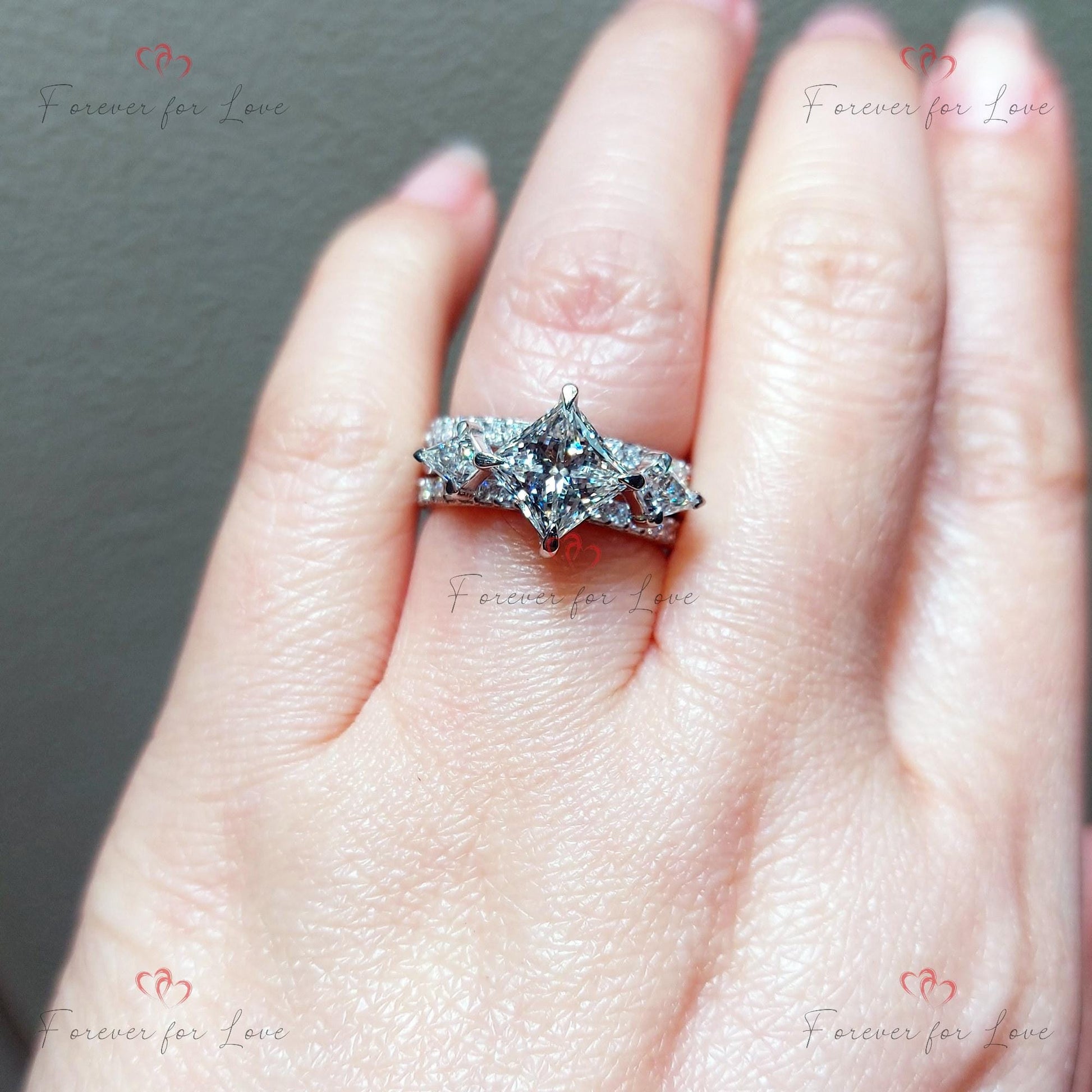 IGI Certified Princess Lab Diamond Three Stone Engagement Ring