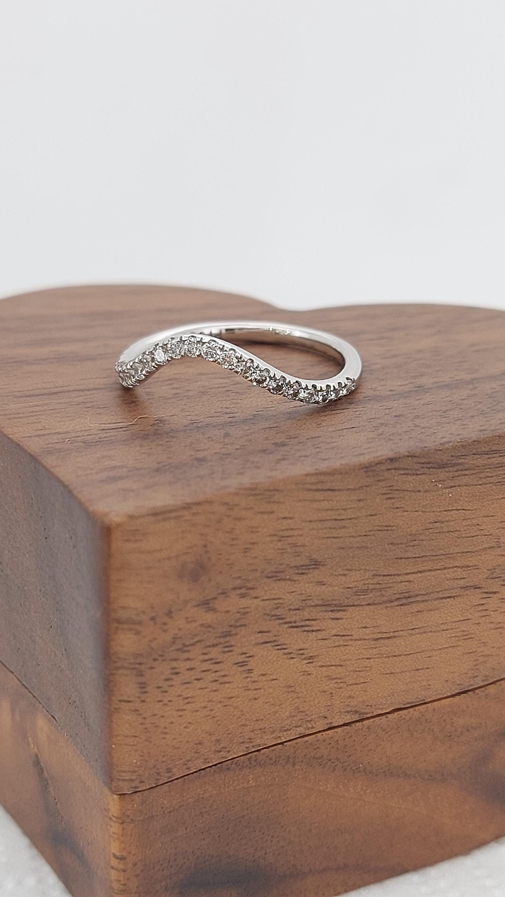 Solid gold Curvy Half Eternity Ring, stacking UK Hallmark Wedding Band- Diamond wedding band - matching wedding band