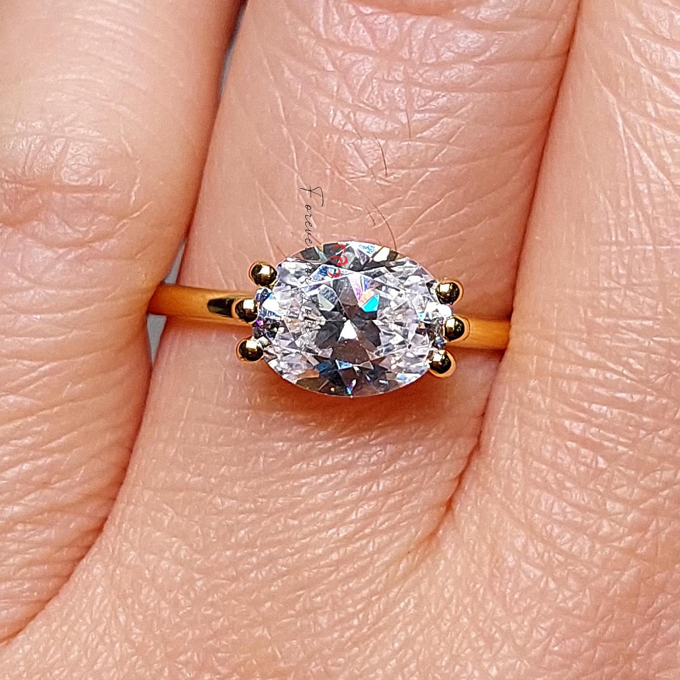 1.5 Ct Oval Moissanite East-West Engagement Ring Oval cut 1Ct Moissanite Brilliant Cut engagement ring in 935 Argentium Silver — custom handcrafted by Forever For Love