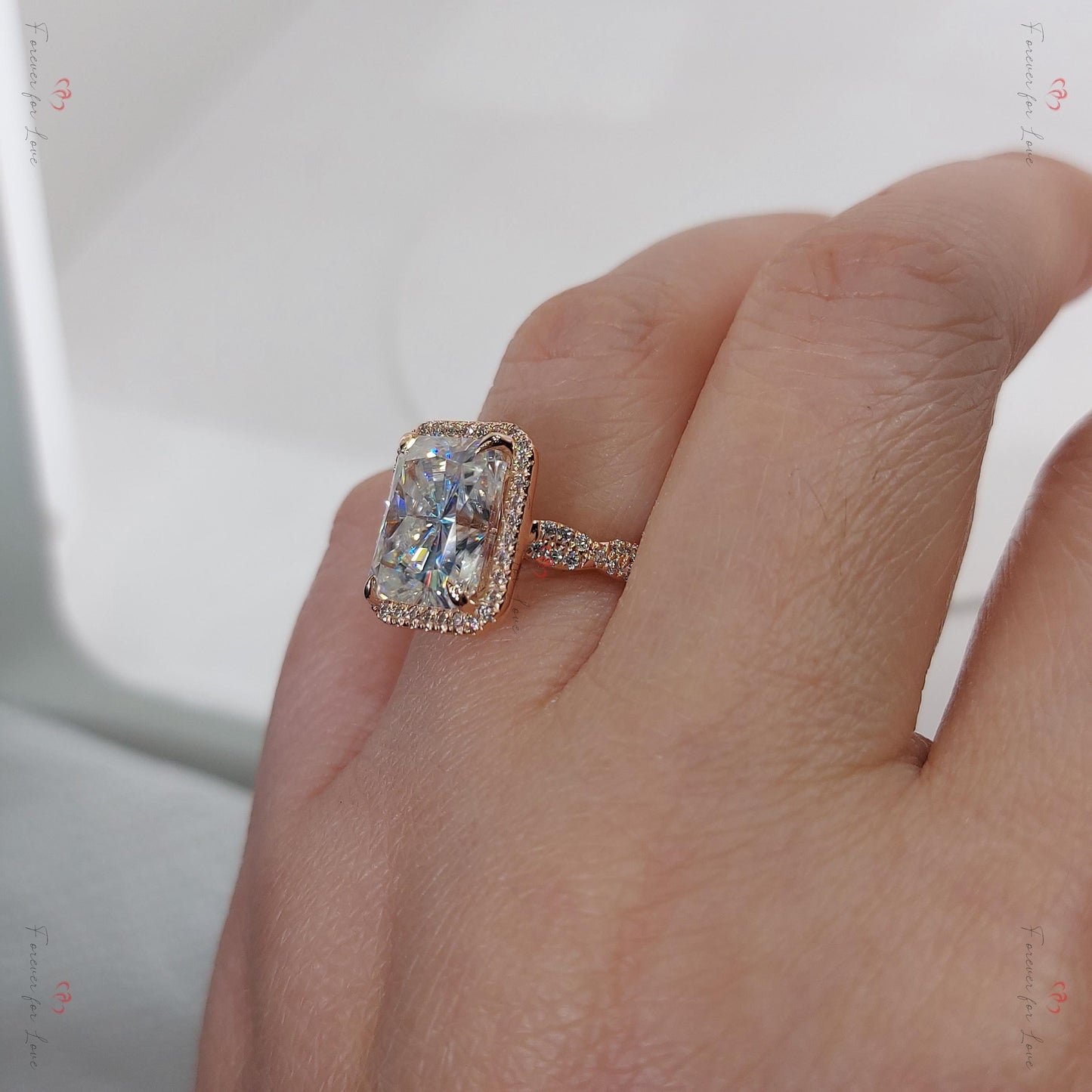 4 Ct Radiant Moissanite Eternity Band Engagement Ring Radiant cut 1Ct Moissanite Brilliant Cut engagement ring in 935 Argentium Silver — custom handcrafted by Forever For Love