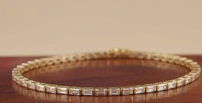 Bracelet de tennis diamant en or blanc 14 carats, bracelet de tennis baguette, bracelet de laboratoire, beau bracelet diamant jaune