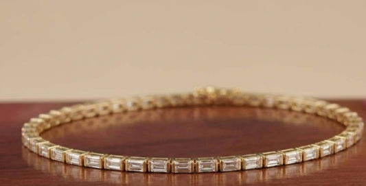 Diamond Tennis Bracelet 14K white Gold Baguette Tennis Bracelet, Lab Grown Bracelet, Beautiful Yellow Diamond Bracelet