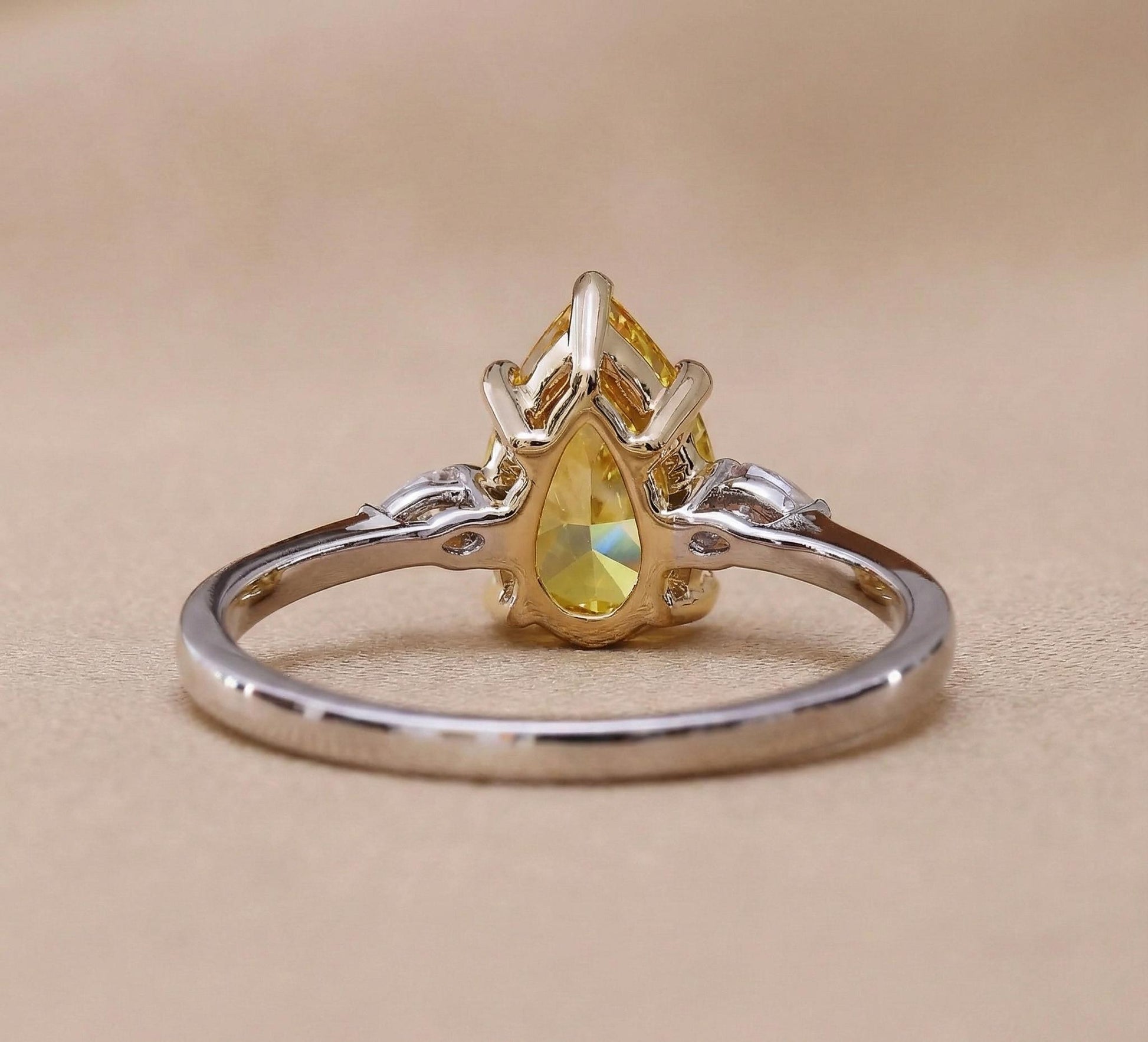 1.60 Ct Pear Lab Diamond Three Stone Engagement Ring