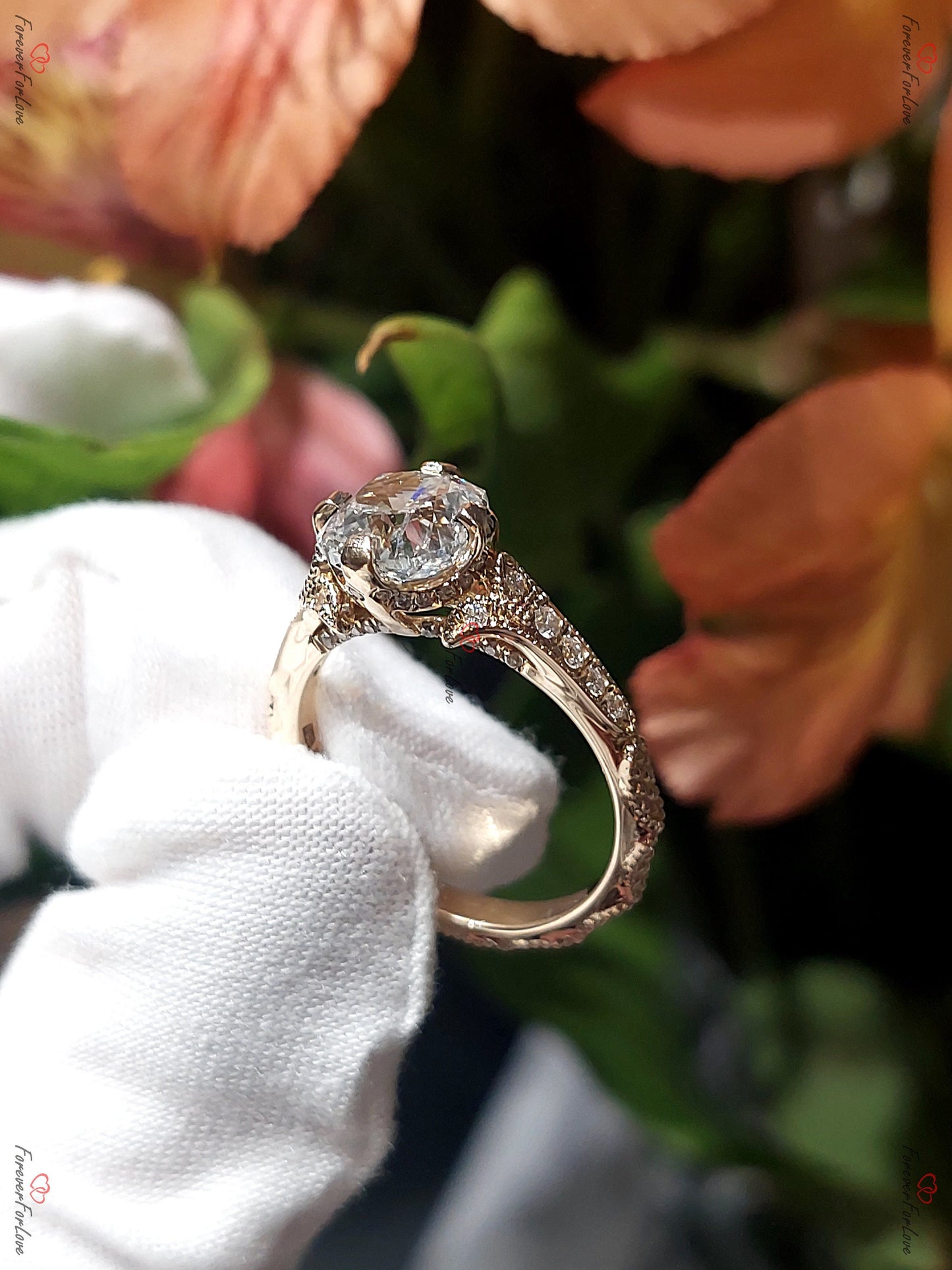 2 Ct Cushion Lab Diamond Engagement Ring with Hidden Halo Cushion cut 1Ct Moissanite Brilliant Cut engagement ring in 935 Argentium Silver — custom handcrafted by Forever For Love