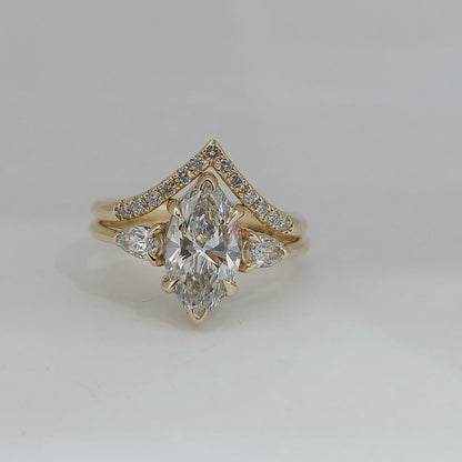 1.5 Carat Marquise Diamond Engagement ring set, Vintage Diamond Stacking ring Diamond ring,14K/18K Yellow Gold Dainty Bridal set.