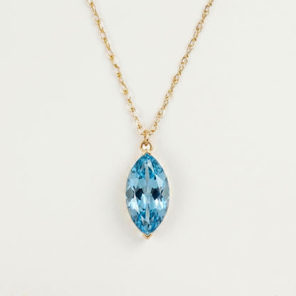 0.4ct Marquise Aquamarin Halskette, 14k Massivgold, Zierliche Minimalistische Anhänger, Marquise Damenhalskette, Besonderes Geschenk Für Sie.