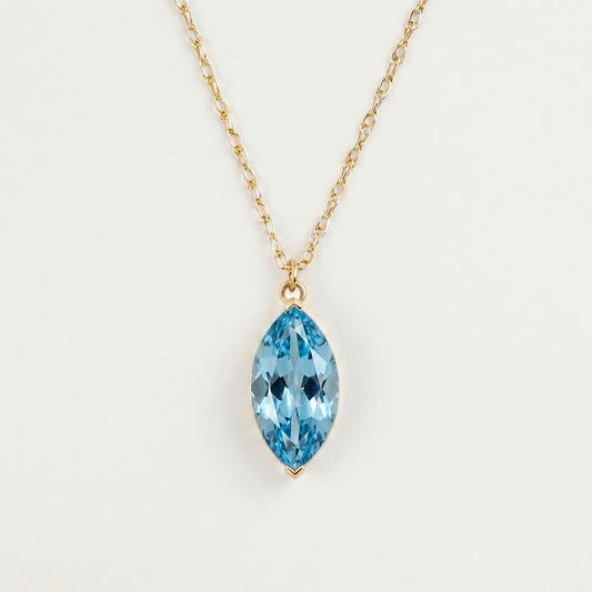 0.4ct Marquise Aquamarine  Necklace, 14k Solid Gold, Dainty Minimalist Pendant, Marquise  Women's Necklace, Special Gift For Her.