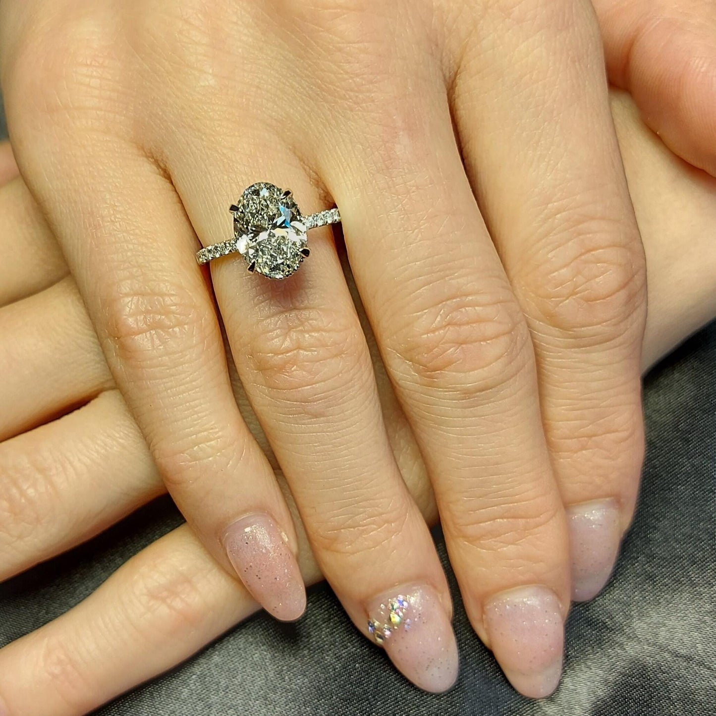 3 Ct Oval Lab Diamond Engagement Ring with Small Accents Oval cut 1Ct Moissanite Brilliant Cut engagement ring in 935 Argentium Silver — custom handcrafted by Forever For Love