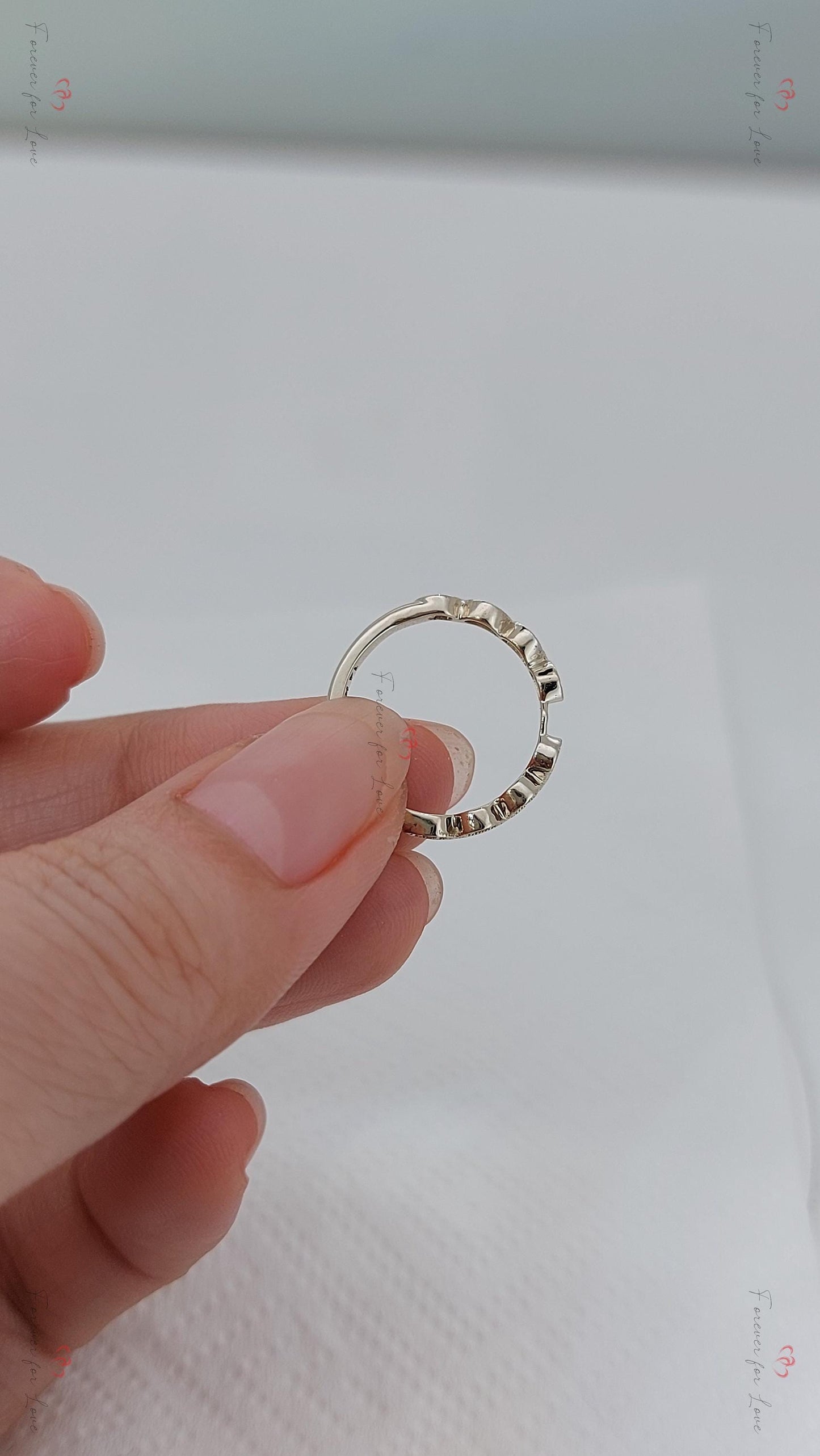 Full Eternity Round Diamond Band Round cut Moissanite Brilliant Cut engagement ring in 935 Argentium Silver — custom handcrafted by Forever For Love