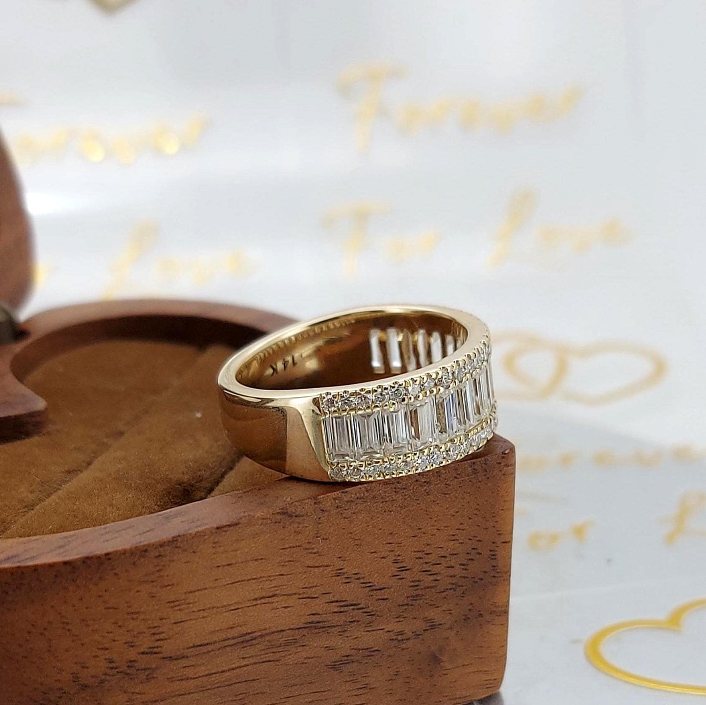 3.5 Ct Emerald Moissanite Full Eternity Band Emerald cut Moissanite Brilliant Cut engagement ring in 935 Argentium Silver — custom handcrafted by Forever For Love