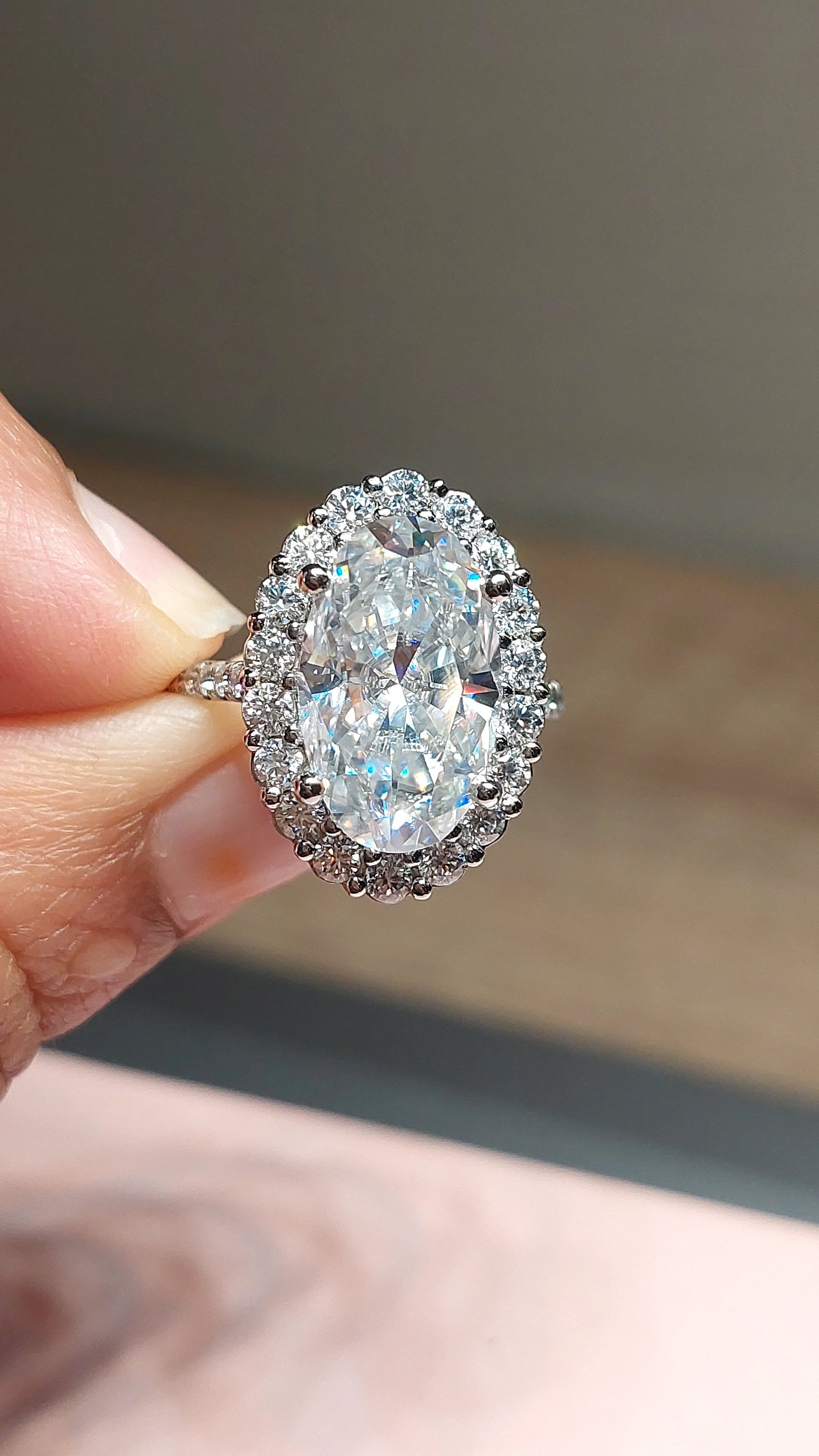 7 Ct Oval Diamond, Moissanite Halo Engagement Ring