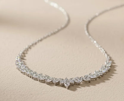 18K Massivgold Halskette für Hochzeit mit Cluster, echte Diamant Marquise Halskette, Diamantkette Halskette Jubiläumsgeschenk.