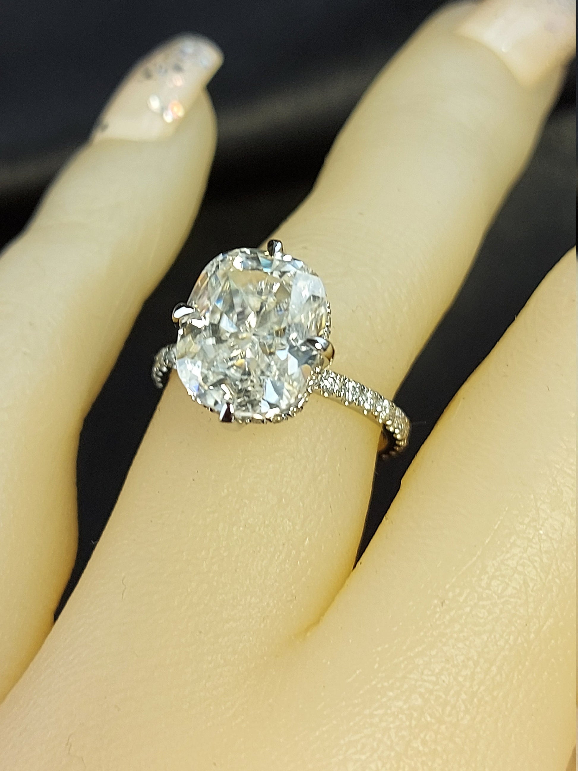 5 Ct Cushion Moissanite Hidden Halo Engagement Ring