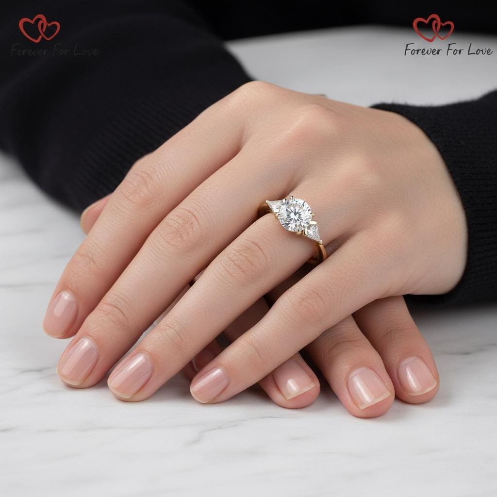 2.2 Ct IGI Certified Round Lab Diamond Ring with Kite Accents Round cut 1Ct Moissanite Brilliant Cut engagement ring in 935 Argentium Silver — custom handcrafted by Forever For Love