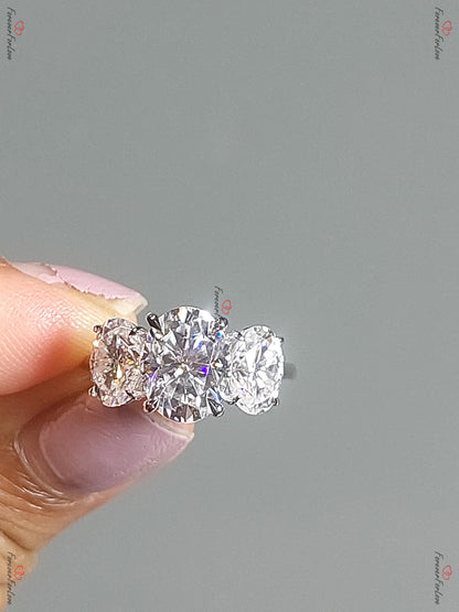 Vintage Oval Moissanite engagement ring unique Cluster Platinum engagement ring women Trilogy wedding Bridal art deco Wedding Anniversary