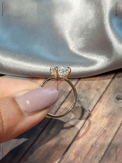 4.5 Ct Oval Moissanite Hidden Halo Engagement Ring