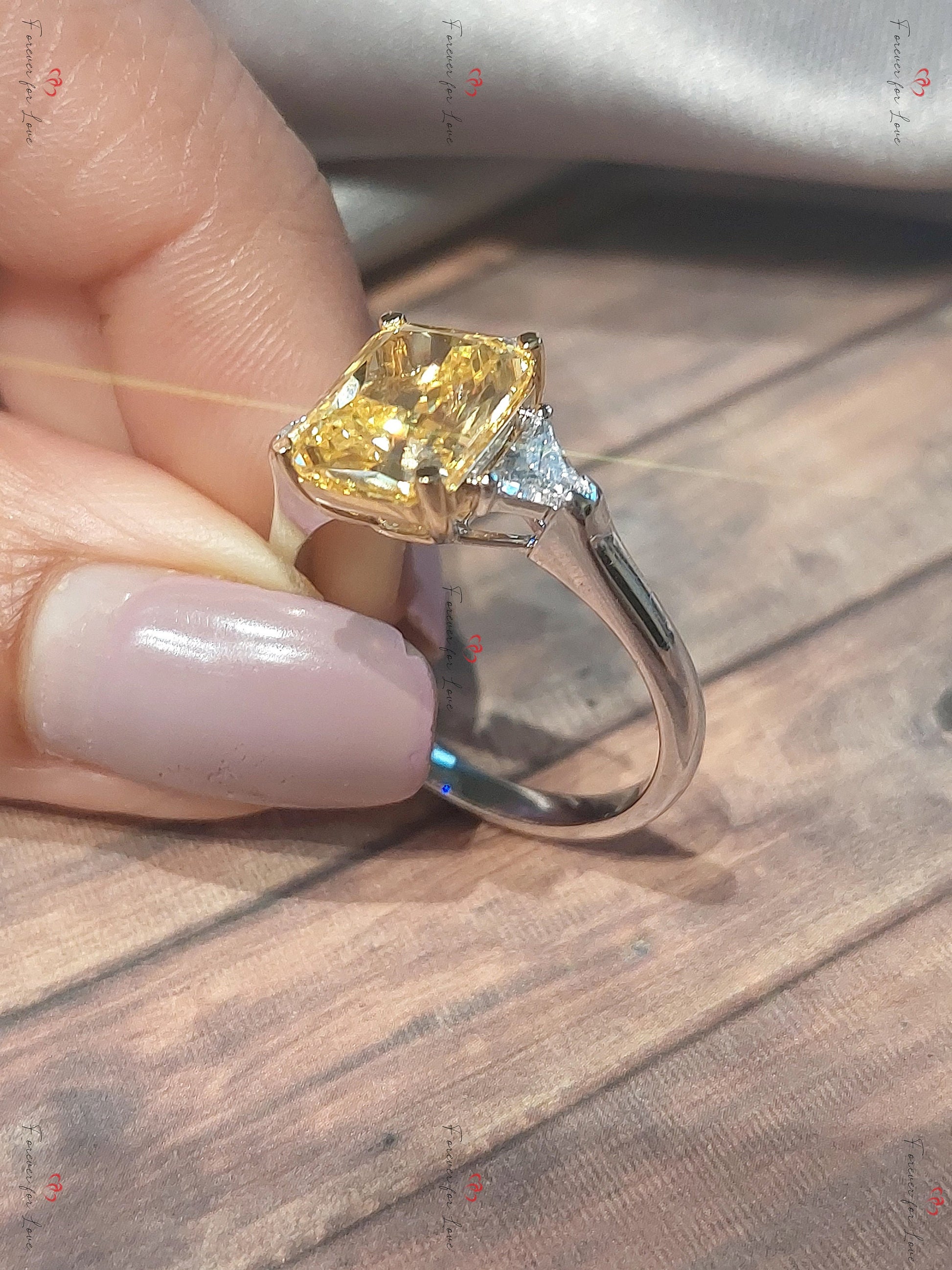 4 Ct Cushion Lab Diamond Three Stone Engagement Ring