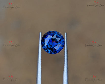 Saphir bleu bleuet 2,5 carats, Pierre précieuse naturelle de Ceylan de forme ronde, Bleu vif