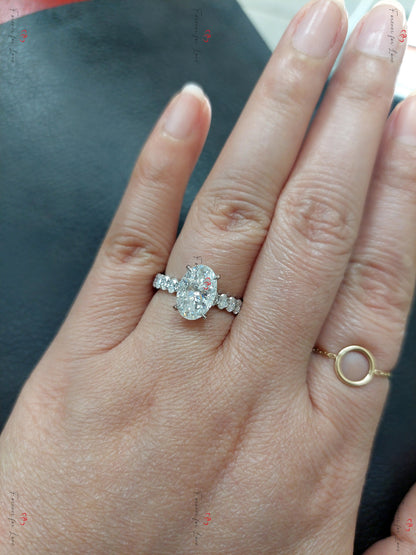 2.5 Ct Oval Diamond, Moissanite Halo Engagement Ring