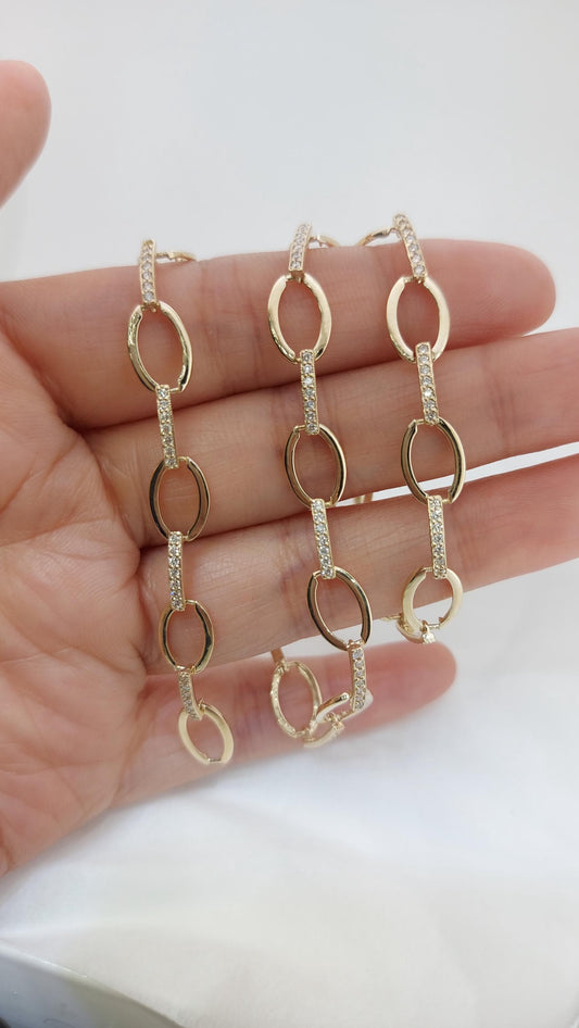 14k Solid Gold Paperclip Chain Necklace Ice Dainty Gold Necklace, Real Diamond Pave Necklace/ diamond Chain Necklace Anniversary Gift.