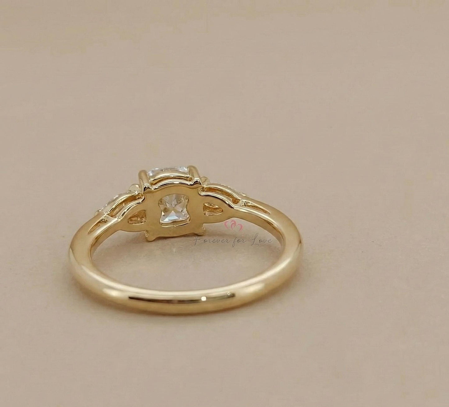 1.5 Ct IGI Certified Cushion Lab Diamond Three Stone Engagement Ring Cushion cut Moissanite engagement ring in Gold or Platinum — custom handcrafted by Forever For Love