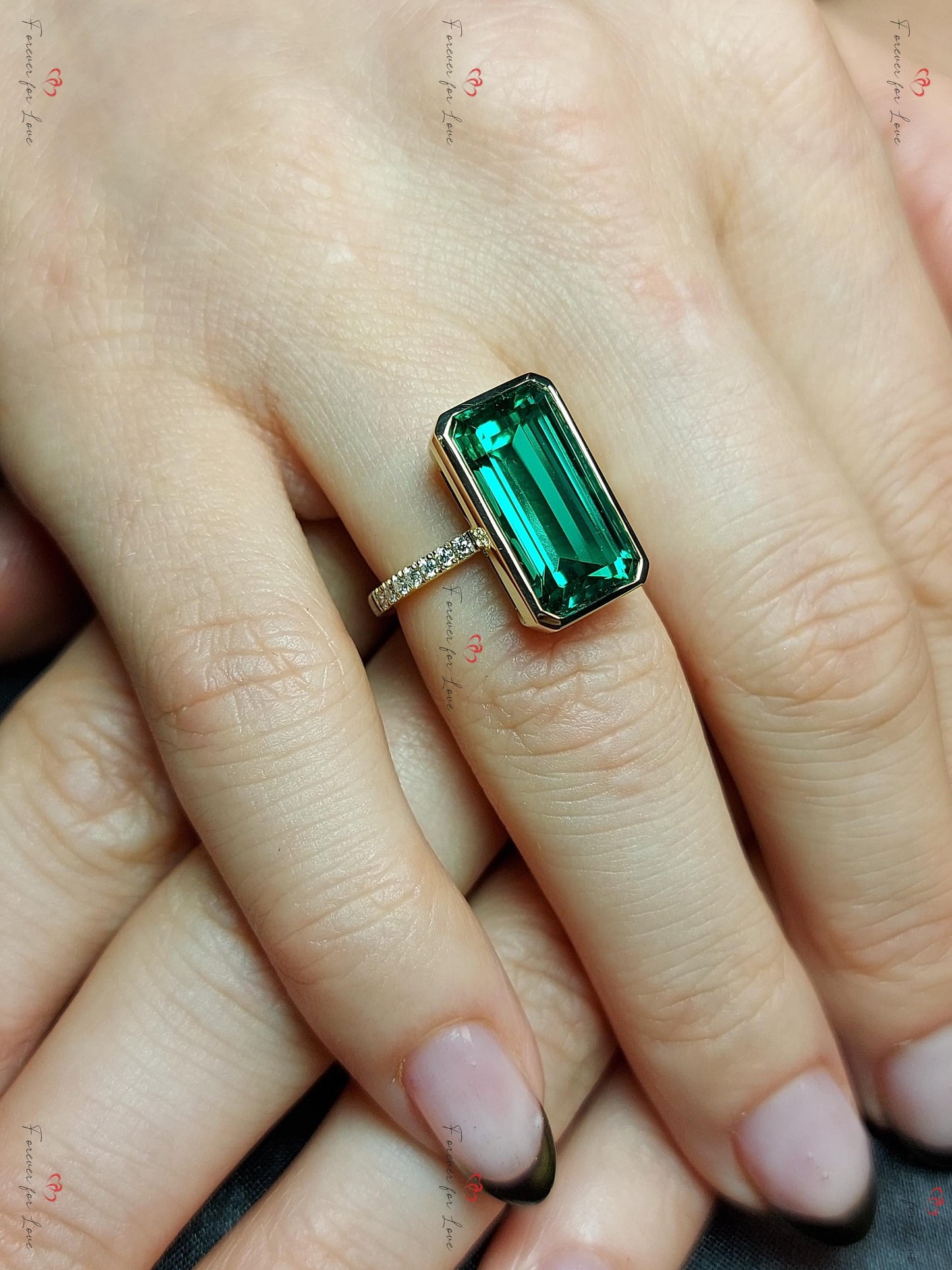 Marquise Diamond, Emerald Wedding Band Marquise cut Natural Emerald engagement ring in 935 Argentium Silver — custom handcrafted by Forever For Love