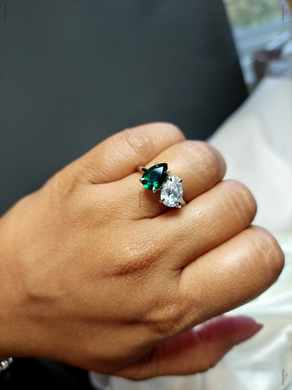 Pear Diamond, Emerald Engagement Ring