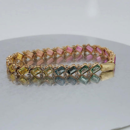 Buntes Tennisarmband 14K Weißgold Baguette- und rundes Tennisarmband, Laborgezüchtetes Armband, Wunderschönes gelbes Diamantarmband
