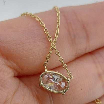Pendentif flottant solitaire en diamant taille ovale avec chaîne de 45,7 cm, certifié IGI, 2 carats, couleur F, pureté VS1, or jaune 14 carats, diamant créé en laboratoire