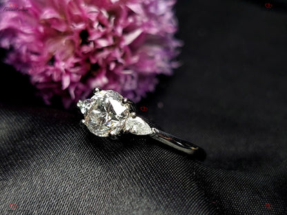 1.50 Ct Pear Lab Diamond Three Stone Engagement Ring