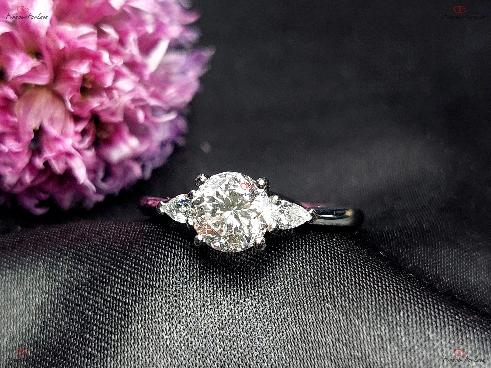 1.50 Ct Pear Lab Diamond Three Stone Engagement Ring