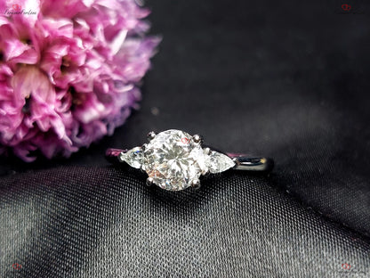 1.50 Ct Pear Lab Diamond Three Stone Engagement Ring