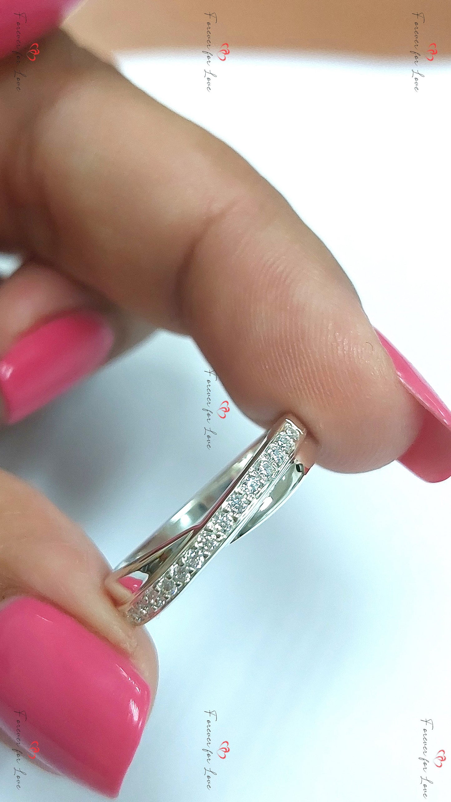 Twist Diamond Eternity Band Round cut Moissanite Brilliant Cut engagement ring in 935 Argentium Silver — custom handcrafted by Forever For Love