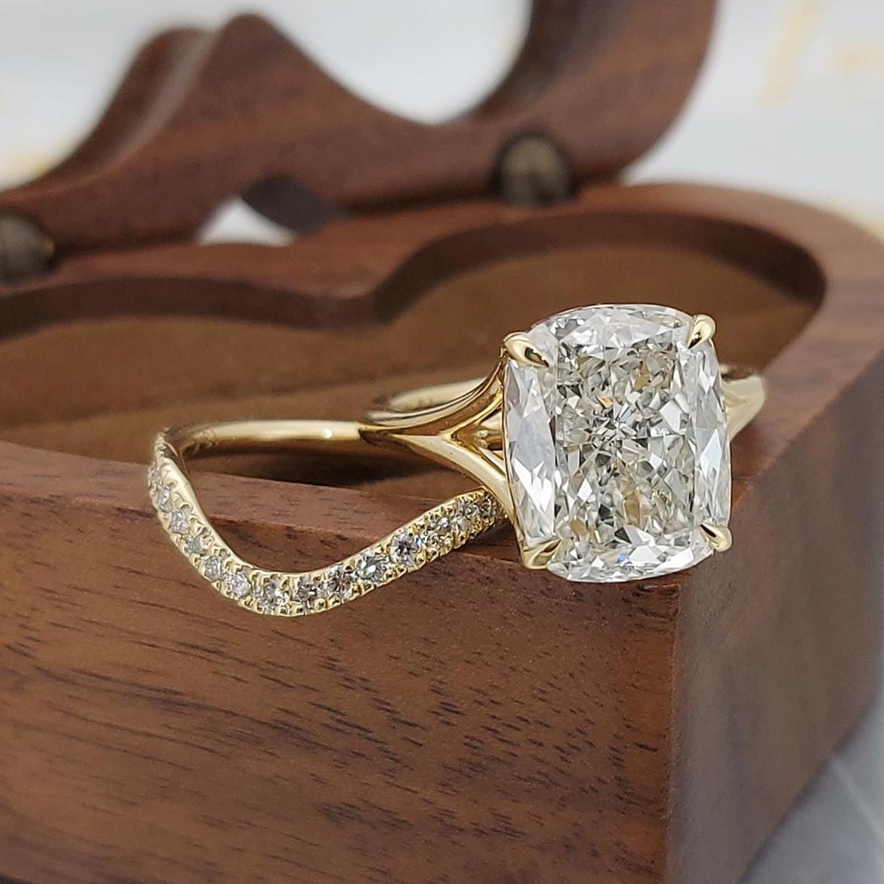 4.5 Ct IGI Certified Cushion Lab Diamond Band Cushion cut Moissanite Brilliant Cut engagement ring in 935 Argentium Silver — custom handcrafted by Forever For Love