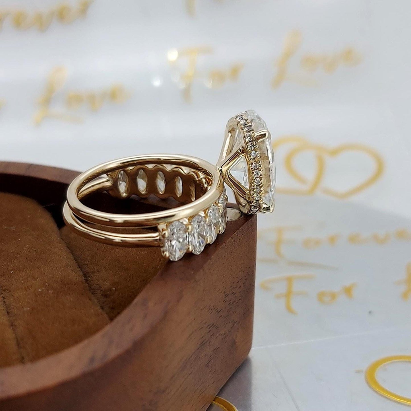 4 Ct IGI Certified Oval Lab Diamond Matching Wedding Band Oval cut Moissanite Brilliant Cut engagement ring in 935 Argentium Silver — custom handcrafted by Forever For Love
