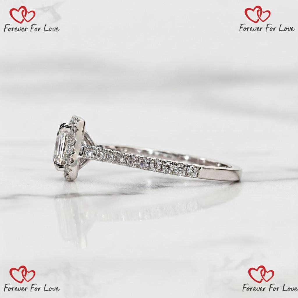 Bague de fiançailles auréole avec diamant de laboratoire Asscher 1,5 carat Asscher cut 1Ct Moissanite taille brillant engagement ring in Gold or Platinum — custom handcrafted by Forever For Love