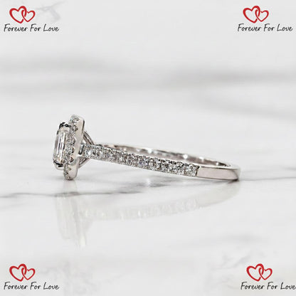 1.5 Ct Asscher Lab Diamond Halo Engagement Ring