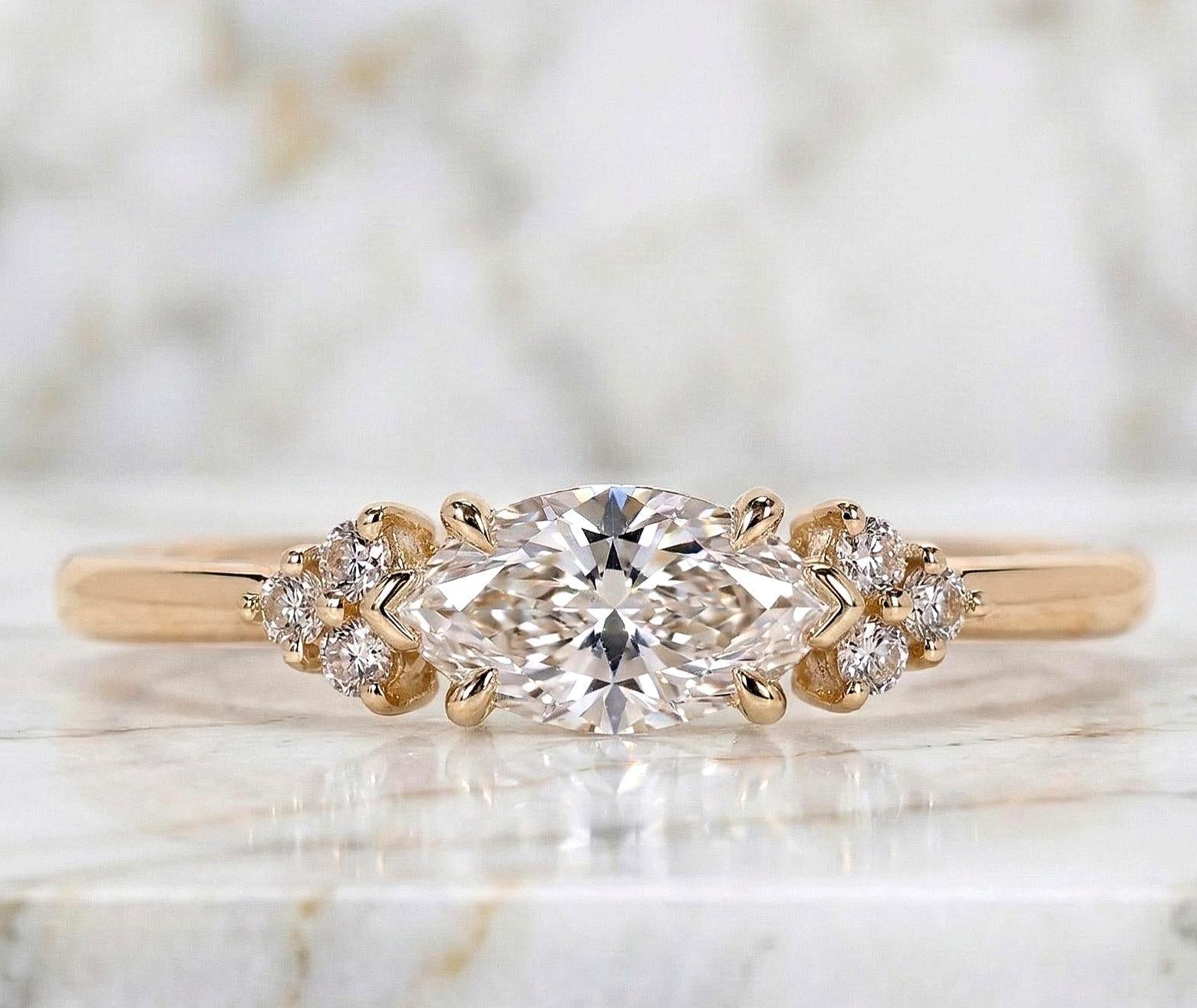 1 Ct Marquise Lab Diamond Engagement Ring