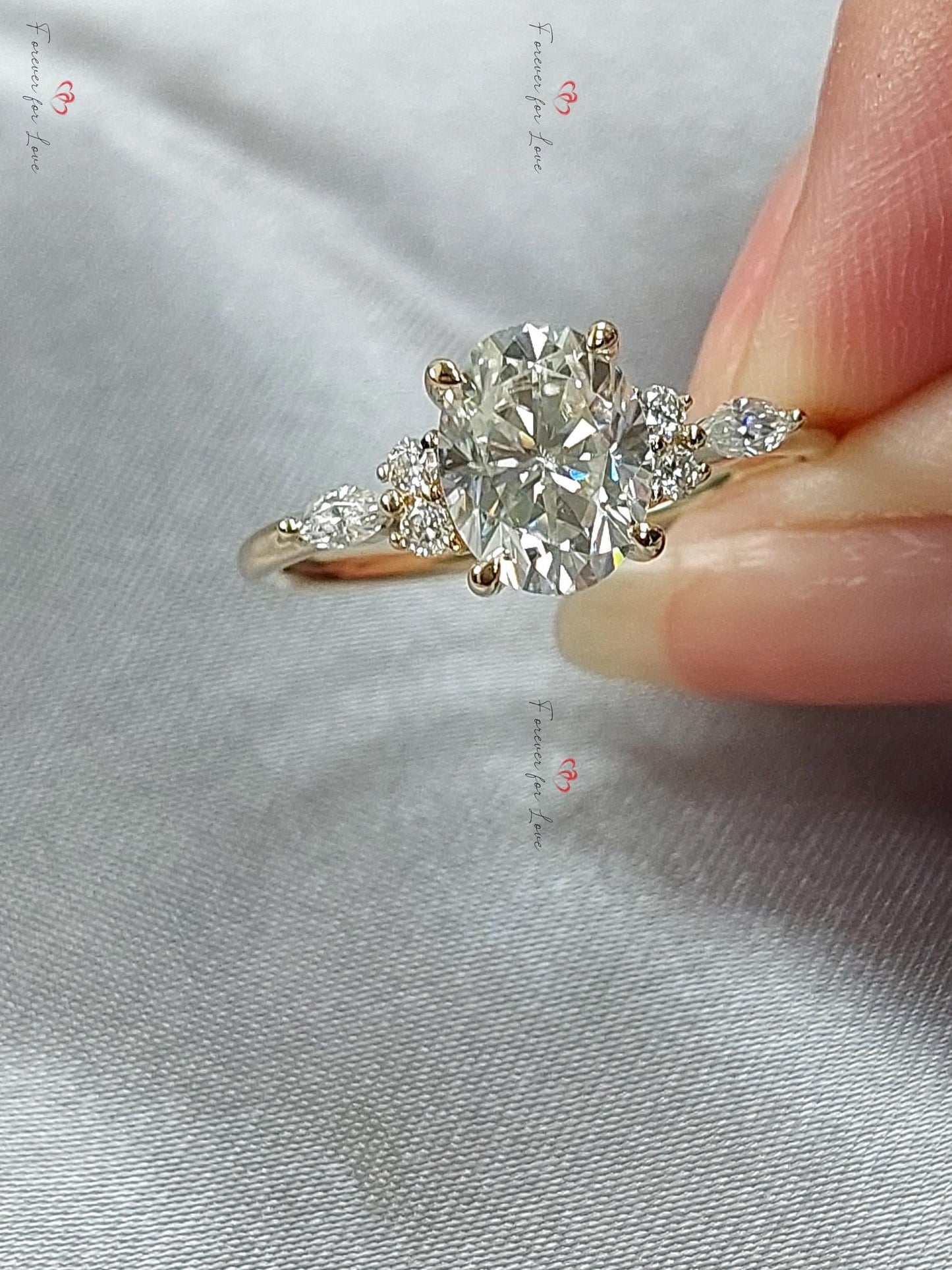 Oval Diamond, Moissanite Engagement Ring Oval cut Moissanite engagement ring in Gold or Platinum — custom handcrafted by Forever For Love