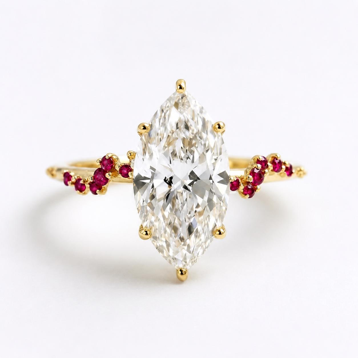 3.25 Ct IGI Certified Marquise Lab Diamond, Ruby Engagement Ring