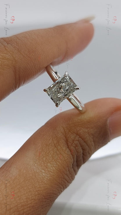 1.5 Ct IGI Certified Radiant Lab Diamond Hidden Halo Engagement Ring