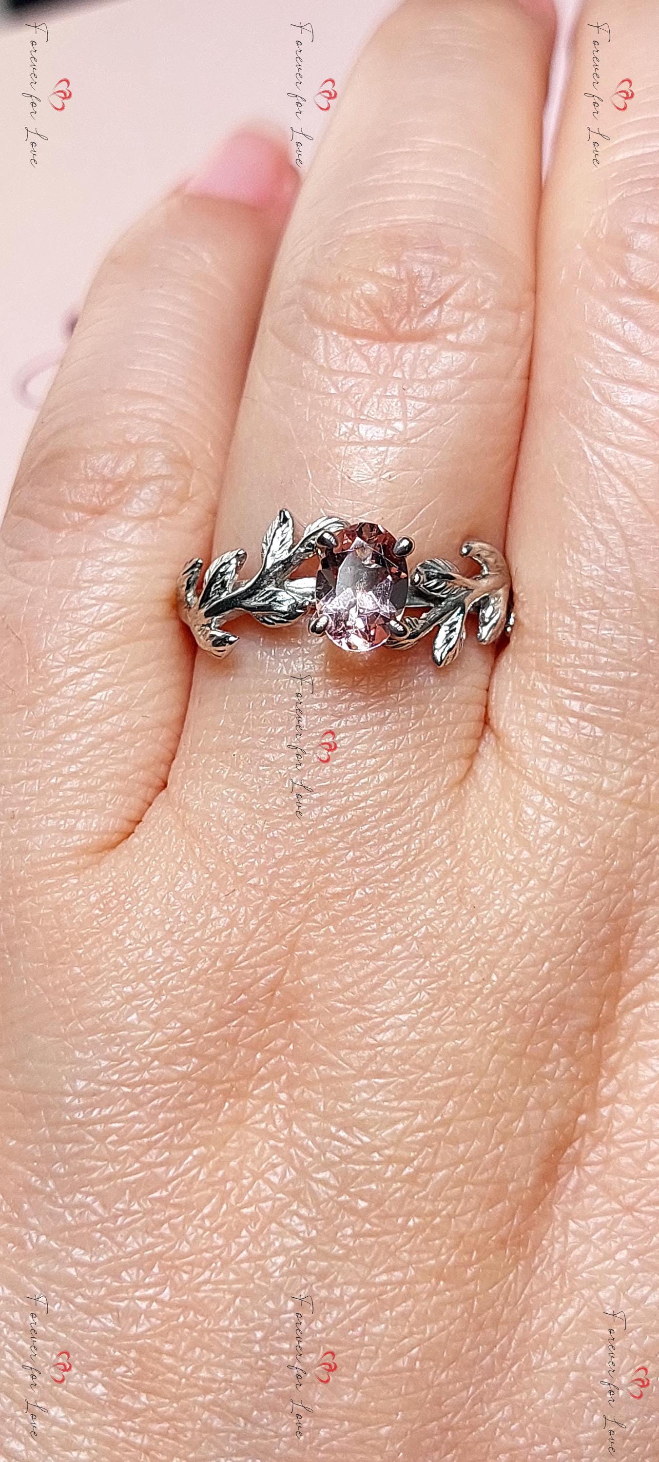 Oval Natural Diamond, Morganite Engagement Ring Oval cut Moissanite engagement ring in Gold or Platinum — custom handcrafted by Forever For Love