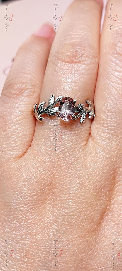 Oval Natural Diamond, Morganite Engagement Ring